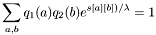 \[ \sum_{a,b} q_1(a) q_2(b) e^{s[a][b])/\lambda} = 1 \]